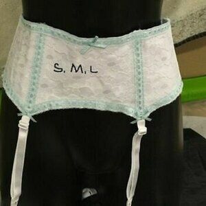 Sexy Garter Belts S, M, L XL White lace and Blue Trim NWT